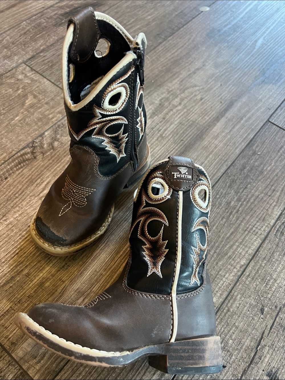 Twister Trace Brown & Black Kids Western Embroidered Boots